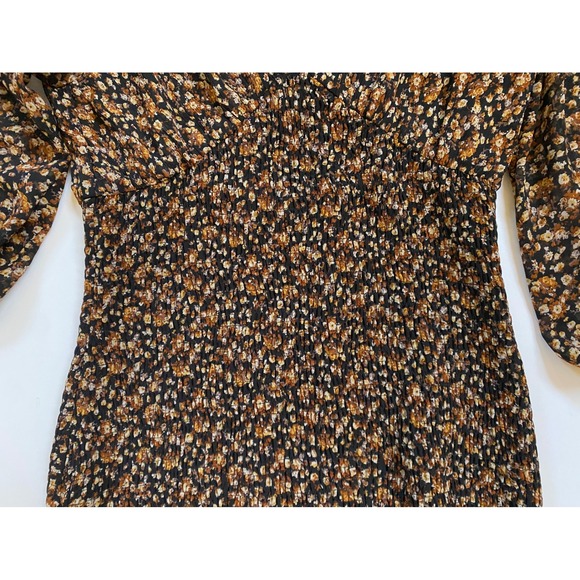 Skies are Blue Women's Ditsy Floral Brown/Black Coquette Mini Smocked Dress - M - Picture 9 of 12